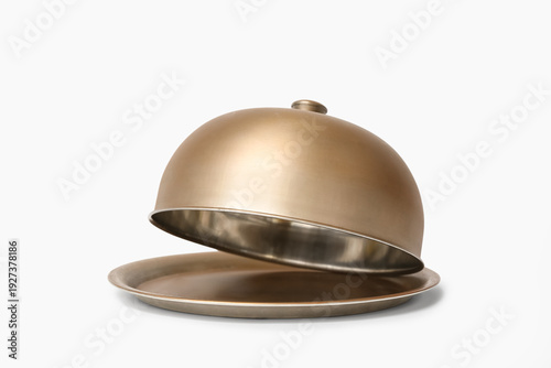 Metal tray with open cloche...