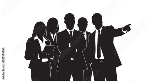 Business team silhouettes in modern minimalist style with black and color scheme on plain for corporate presentation Transparent Background