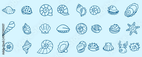 Seashells Doodle Icon Set
