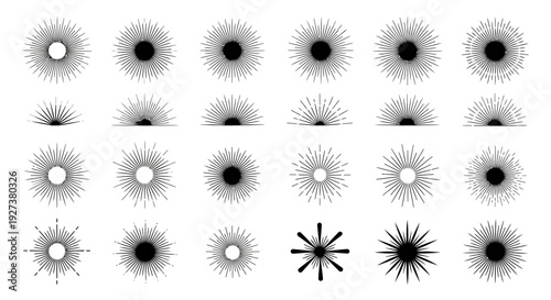 Sunburst Burst Starburst Rays Set, Vintage Retro Style Elements
