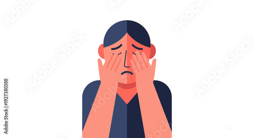 A person experiencing emotional pain, frustration, and stress, covering their face with their hands in distress, close-up view