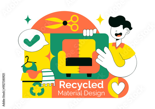 Eco Friendly Recycled Material Design Vector Illustration Featuring Circular Economy Concepts And Sustainability Icons in Flat Background