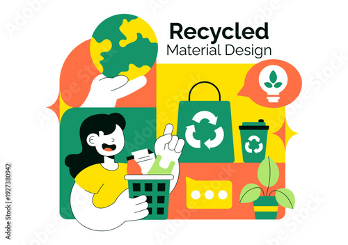 Eco Friendly Recycled Material Design Vector Illustration Featuring Circular Economy Concepts And Sustainability Icons in Flat Background