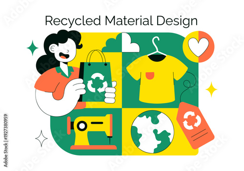 Eco Friendly Recycled Material Design Vector Illustration Featuring Circular Economy Concepts And Sustainability Icons in Flat Background