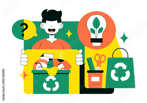 Eco Friendly Recycled Material Design Vector Illustration Featuring Circular Economy Concepts And Sustainability Icons in Flat Background