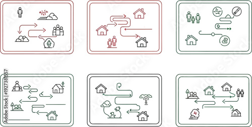 Engaging vector illustration detailing displacement, migration, and resettlement processes infographic design