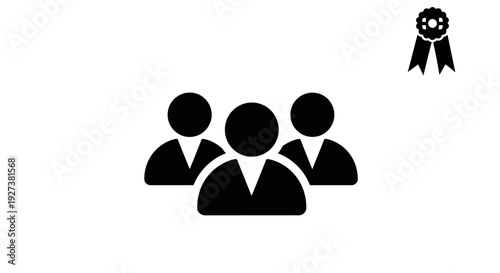 Teamwork Award Icon: Group of People Silhouette with Achievement Ribbon