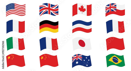 Waving National Flags of World Countries Collection - International Symbols