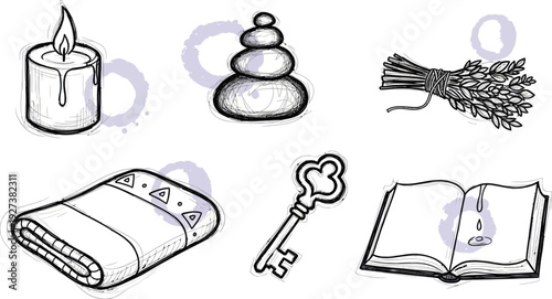 Hand drawn vector icons set for spa wellness and relaxation concepts