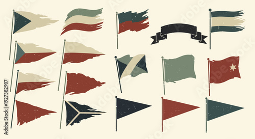Vintage Flags Collection: Waving Banners, Pennants, and Ribbons on Poles