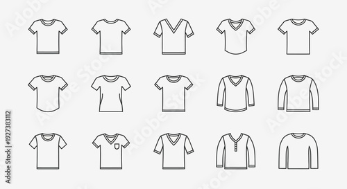 T-Shirt Styles Icon Set: Short Sleeve, Long Sleeve, V-Neck, Crew Neck, Henley