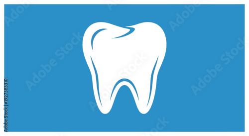 White Tooth Icon on Blue Background - Dental Care and Oral Hygiene Concept