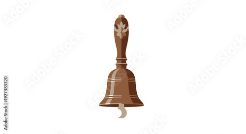 Antique brass school bell with a wooden handle, isolated on a white background, symbolizing education and tradition