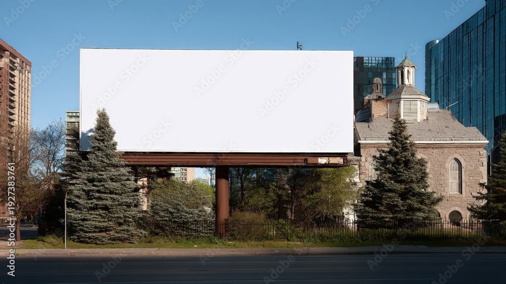Fototapeta premium Blank Billboard Mockup with Urban Background for Advertising, Marketing, or Promotional Content Display