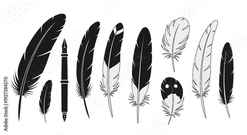 Vintage Quill Pens and Inkwell Collection: Artistic Writing Tools