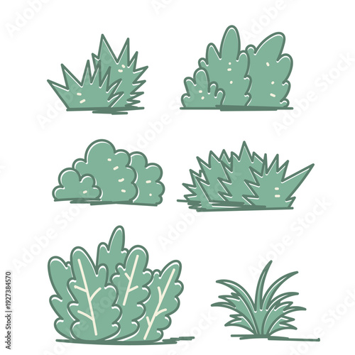 hand drawn doodle grass and bushes collection