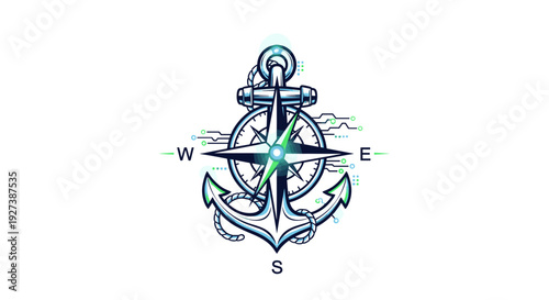 Anchor and Compass Illustration Design Element.