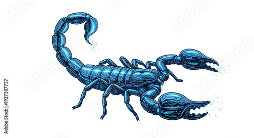 Blue Scorpion Illustration with Raised Tail.