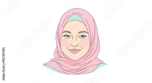 Woman Wearing Pink Hijab Headscarf Illustration.
