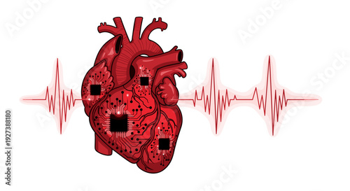 Human Heart with ECG Signal Illustration.