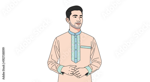 Man Wearing Traditional Asian Kurta Shirt.