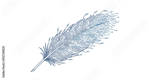 Single blue feather on white background.
