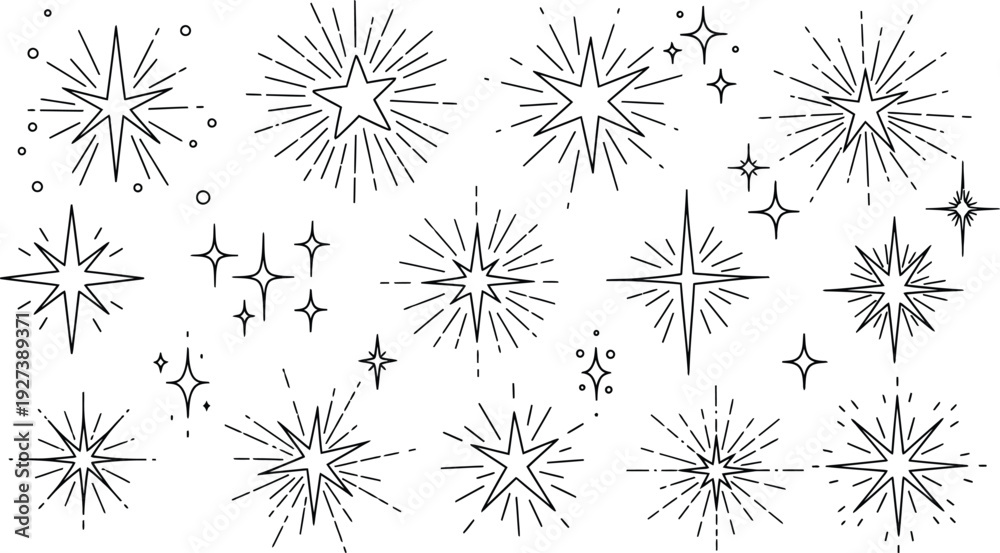 Obraz premium Hand drawn Christmas snowflakes and stars shape. Chalk or pencil drawing of a set of twinkle elements