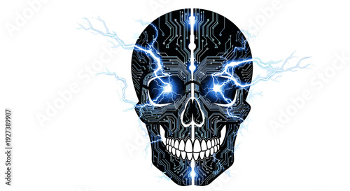Glowing Blue Skull with Electric Patterns.