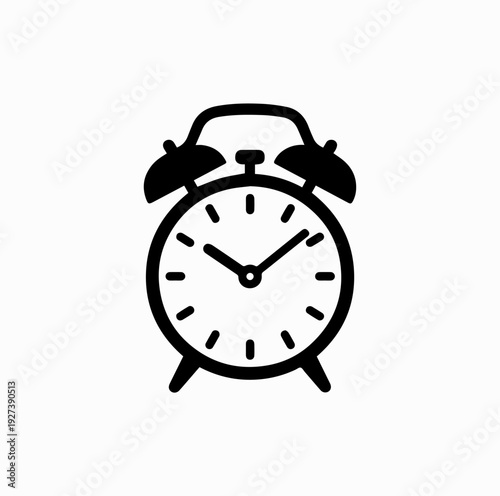 Classic Alarm Clock Icon Black and White Vector