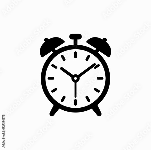 Classic Alarm Clock Icon Black and White Vector