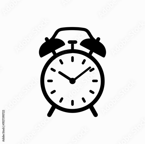 Classic Alarm Clock Icon Black and White Vector