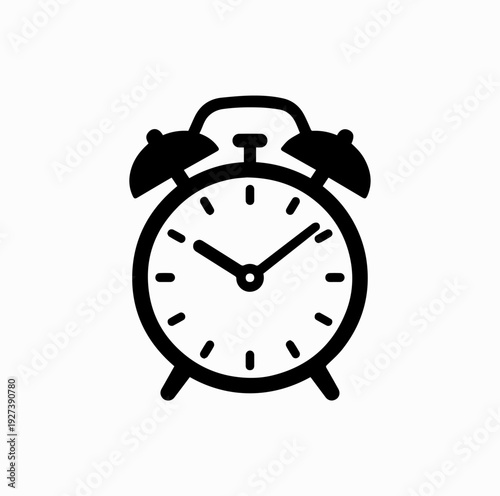 Classic Alarm Clock Icon Black and White Vector