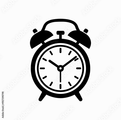 Classic Alarm Clock Icon Black and White Vector