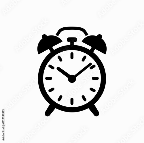 Classic Alarm Clock Icon Black and White Vector