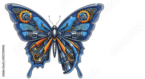 Steampunk Style Butterfly with Mechanical Wings.