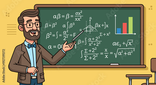 Cartoon Male Teacher Explaining Math Concepts.