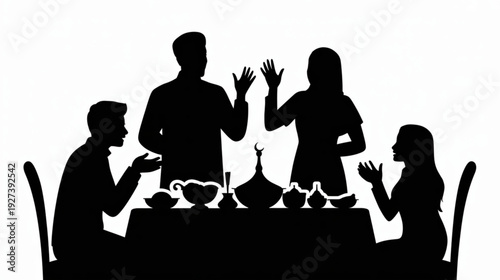 Family dinner table silhouette