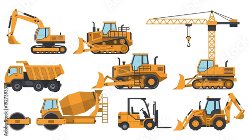 Collection of Heavy Construction Machinery Vehicles.