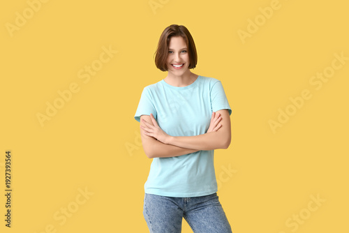 Young woman in blank t-shir...
