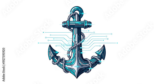 Blue and Green Anchor Illustration Design.