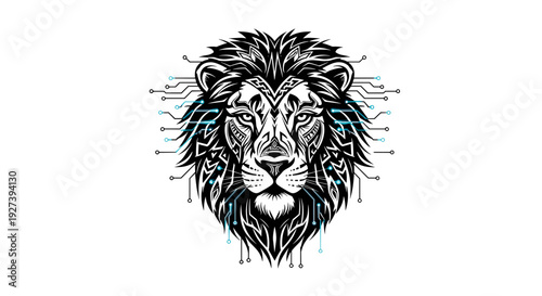 Detailed Hand Drawn Lion Head Illustration.