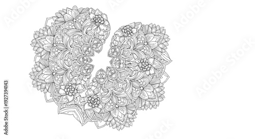 Detailed Floral Heart Shape Illustration.