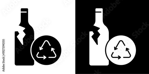 Glass Recycling Icon Set White Style Collection
