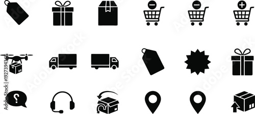 Business editable black fill icon set. Finance, office, teamwork, strategy, growth and more.