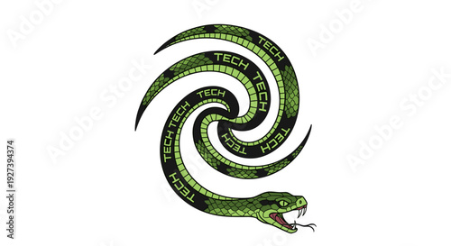 Green Snake Swirling in Spiral Motion.
