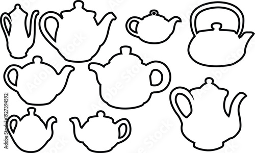 A set of coffee and tea icons with pastries on a white background