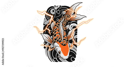 Vibrant Koi Fish Tattoo Design Artwork.