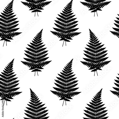 Seamless Fern Frond Silhouette Pattern, Minimal Botanical Stencil Repeat 