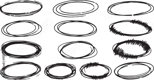 Arrow, underline, circle frame marker line set. Line marker hand drawn pen brush stroke sketch arrow, circle, highlight element. Doodle check, cross, star frame icons.