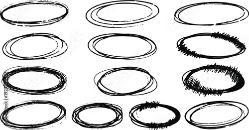 Arrow, underline, circle frame marker line set. Line marker hand drawn pen brush stroke sketch arrow, circle, highlight element. Doodle check, cross, star frame icons.